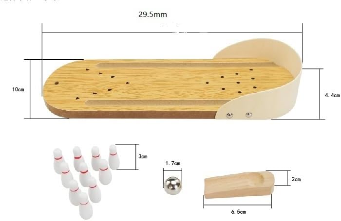SQXBK 1 Set Desktop Mini Bowling Game Solid Wood Toy 11.6x3.9 inches 1x Wooden Base 10 x Bowling Balls 1 x Ramp 1 x Stainless Steel Ball Bowling Shooting Channel Office Desk Stress Relief Gadget - Image 2